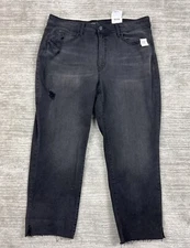 Time And Tru Jeans Womens 2416 Black High Rise Denim Crop Pant Straight NWT