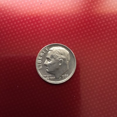 1965  ROOSEVELT DIME, (SLIGHTLY OFF CENTER) DOUBLE RIM ERROR COIN, (CIRCULATED)
