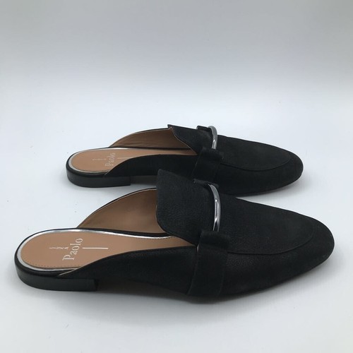 Linea Paolo Womens Mule Flat Shoes Black Suede Slip On Apron Toe 9.5 M - Picture 3 of 11