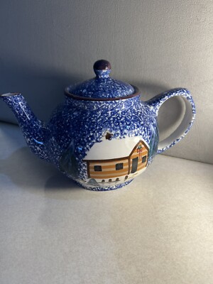 Vintage Tea Pot Large Thailand Country Winter Scene 7 in Tall 10 in  Wide