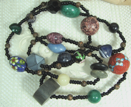 Collar de cuentas de cuarzo volcánico de jade de piedra semipreciosa Cloisonne cinnabar de colección - Imagen 3 de 20