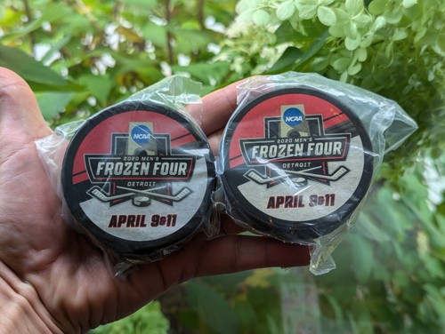 (2) 2020 NCAA Frozen Four 4 Event Logo Souvenir Authentic Puck PANDEMIC CANCELED
