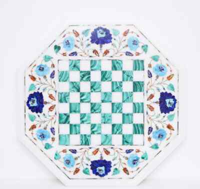 18'' white Marble Chess Table Top Center Inlay pietra dura Home Decor G46