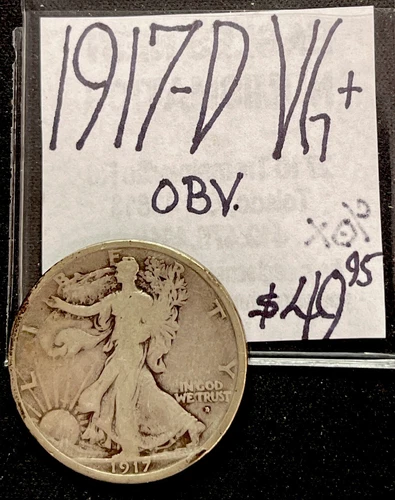 1917-D Obv. Silver Walking Liberty Half Dollar (VG+) Very Good Condition. ENN