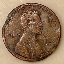 1983 Penny No Mint Defective Planchet Punch Through Severe Doubling Error Coin