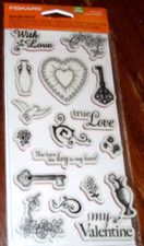 SELLOS DE GOMA ADHESIVOS FISKARS AMOR VERDADERO ~ Llave de mi corazón, semanas de San Valentín CTMH negro