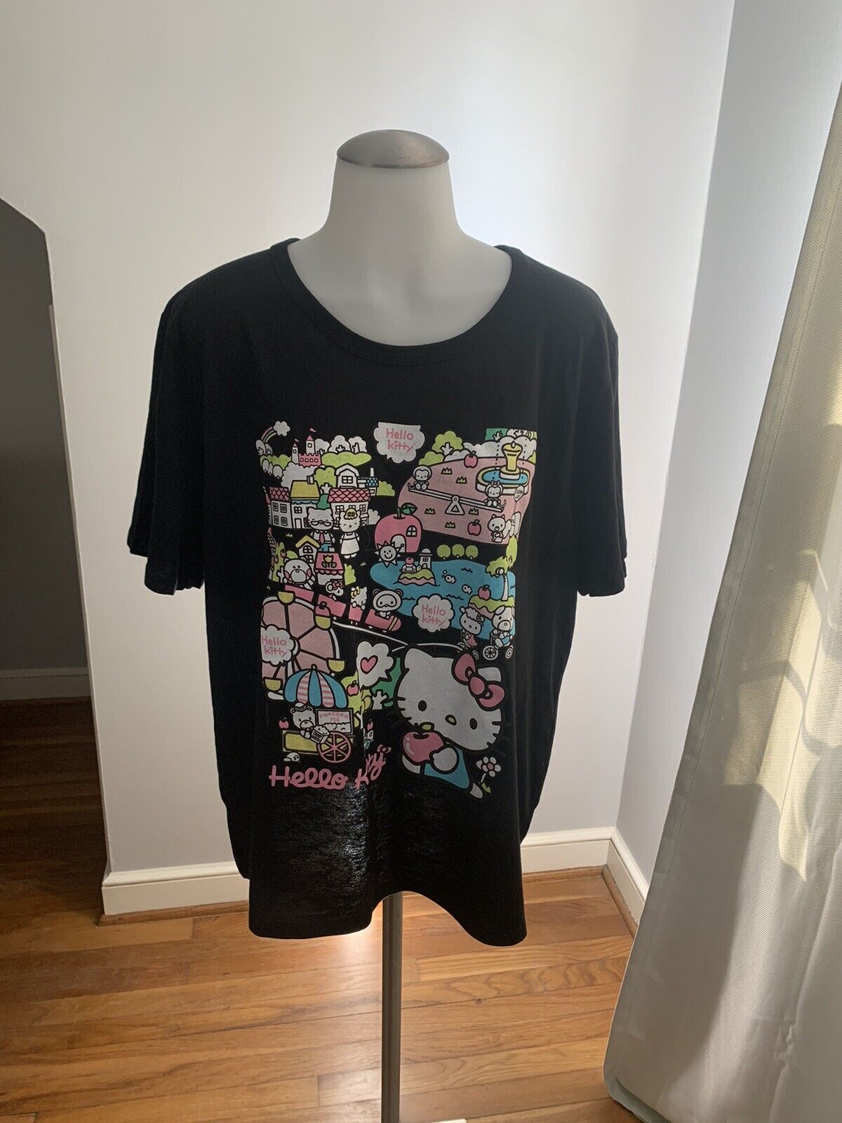 Women's Hello Kitty By Sanrio Black Graphic Pullover T-Shirt 100% Cotton  2XL