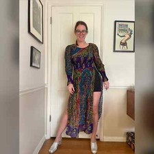 60s Vintage Hostess Set in Purple Paisley w Shirred Waist