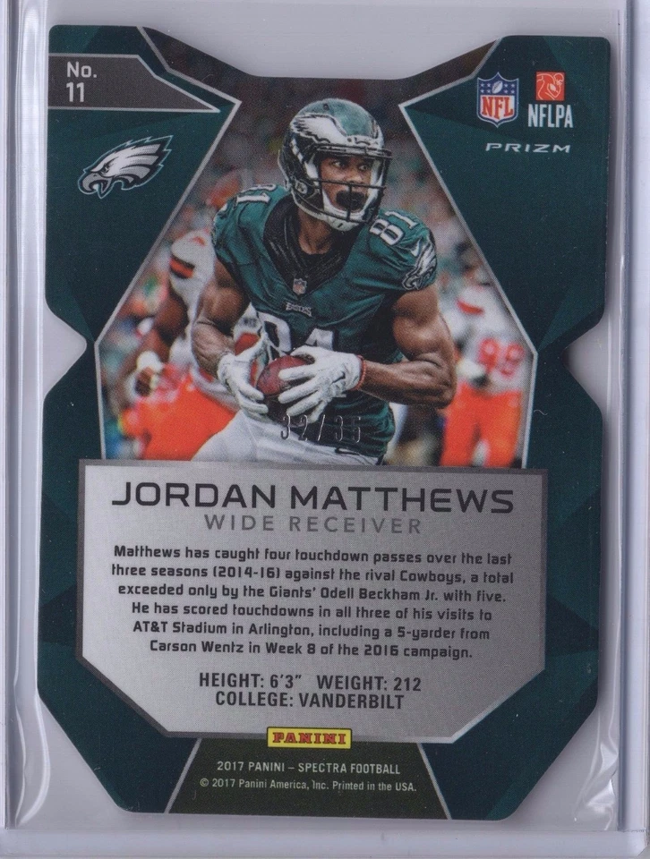 2017 Panini Spectra Jordan Matthews Eagles Neon Blue Die Cut /35 - Image 2 of 2