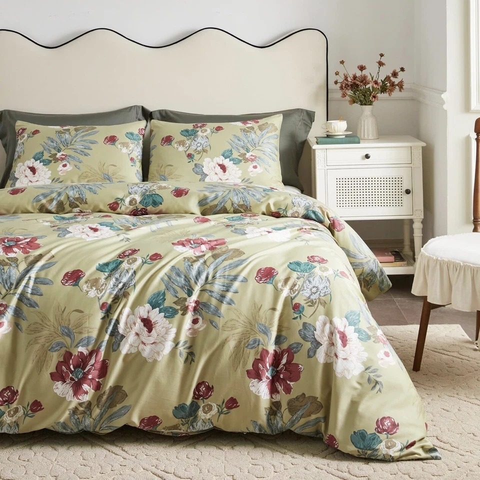 NUEVO Juego de edredón ropa de cama Anthropologie amarillo floral algodón egipcio boho tamaño king Foto 3 de 4