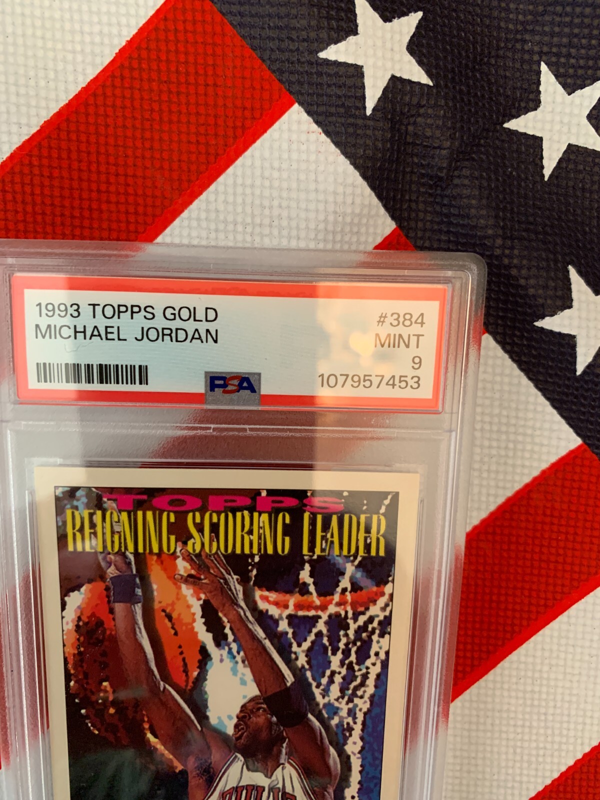 PSA Michael Jordan 1993 #384 Topps Gold HIGHLIGHT- BULLS   SUPER SHARP view 3