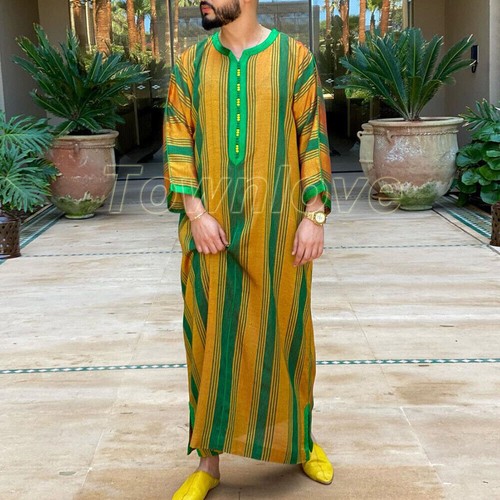 Hombres Manga Larga Musulmana Ropa Arabia Saudita Jubba Kaftan Thobe Vestido Largo Bata - Imagen 1 de 12