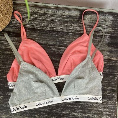 Calvin Klein Orange & Gray Cotton Logo Band Wire Free Bralette Bras S