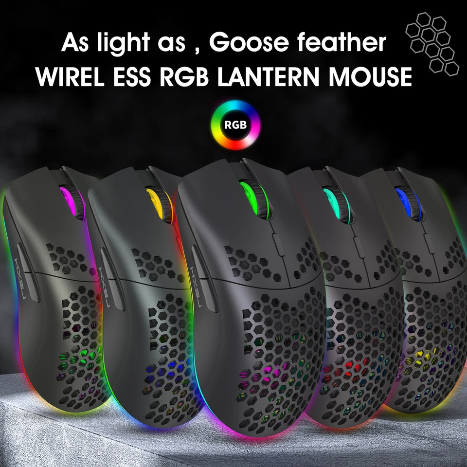 Lightweight T66 Wireless Honeycomb Mouse 2.4G Gaming Mouse with RGB Lighting - Image 2 of 4