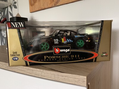 Burago 1/18 Scale Diecast 3360 Porsche 911 Carrera Racing 1993 #12 Black Model
