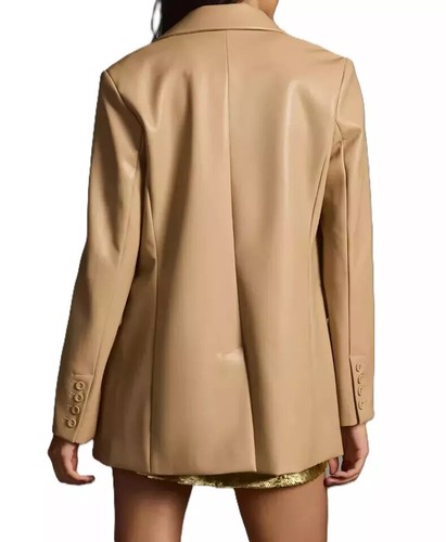 Women Leather Party Handmade Blazer Stylish Formal Designer Beige Real Lambskin - Picture 2 of 6