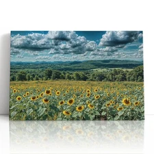 Sunflowers and Farmland Hills Wall Art, Canvas Print for Home Decor, Art Poster