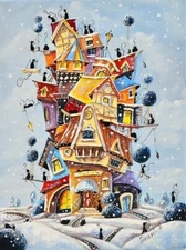 Gift for Girlfriend Winter Cats Artist Original Oil painting Fantasy Art 12x16