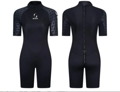 ZCCO Wetsuit Women's Scuba Diving Short Black & Gray Shorty Size Medium-NWT