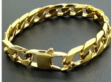 Thick Mens 20cm Stainless Steel Gold Curb Link Chain Bracelet 6mm 8mm 12mm