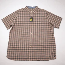 Cremieux Men's Short-Sleeve Shirt XL Brown Red Green Check 100% Cotton NWT $75