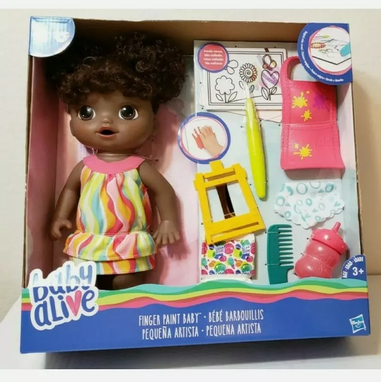 NIB Baby Alive Finger Paint Baby Doll Set AA African American Art Kids Girl Toy