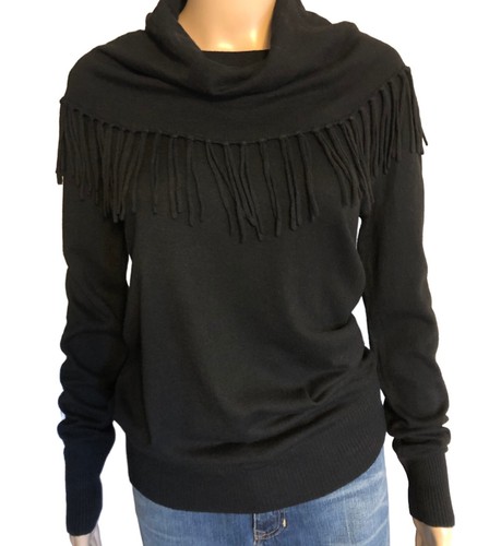 NEU Damen Western Fransen schwarz Wolle Pullover Gr. M Neu mit Etikett $ 78 Wasserfallausschnitt - Bild 2 von 8