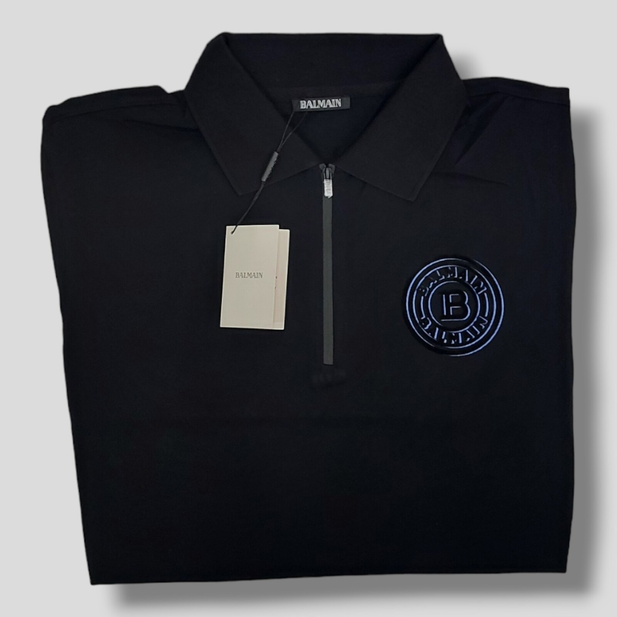 【関税&送料込み】Balmain T-Shirts And Polos RRP $460 BALMAIN Polo Shirt Blue Logo Zip Black 100