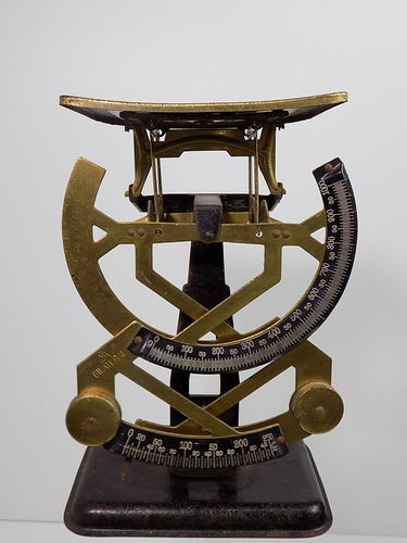 Báscula de carta antigua Art Nouveau bilateral Jmaz balanza de metal latón hierro - Imagen 1 de 9