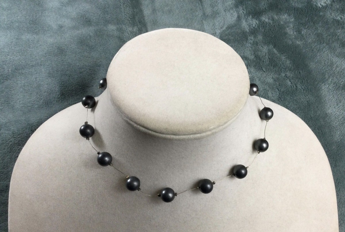 Vintage Carolee Jewelry Floating Faux Black Pearl Bead 16 “ Choker 