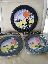 Vintage Halloween Plastic Plates Scary Cat Witch Pumpkin NIP 