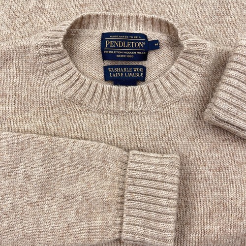 Pendleton Sweater Men Medium Tan Shetland Wool Knit Crew Neck Ribbed Pullover * - Picture 2 of 10