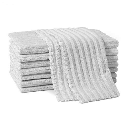 Super Absorbent Coral Velvet Kitchen Dish Cloths 8 Pack Light Grey Streak  