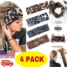 Elastic Leopard Headband Hairband Vintage Fashion Cross Twist Headwear 4-PACK