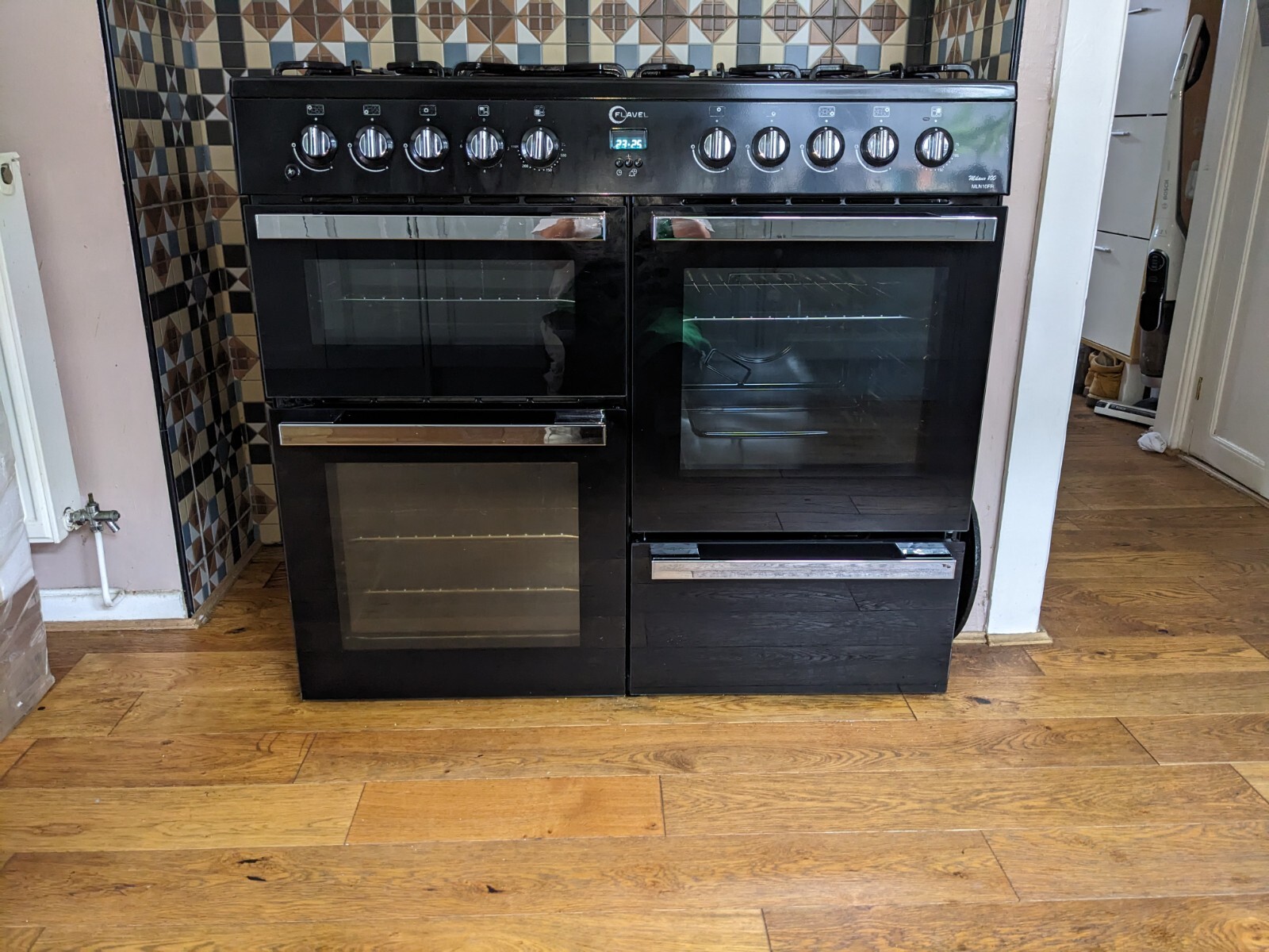 Flavel Milano 100 Duel fuel range cooker black and chrome eBay
