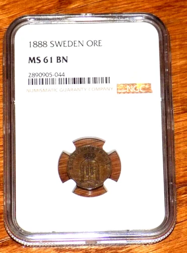 SWEDEN 1888 ONE 1 ORE NGC MS 61 UNCIRCULATED OSCAR II KM#750 Swedish COIN