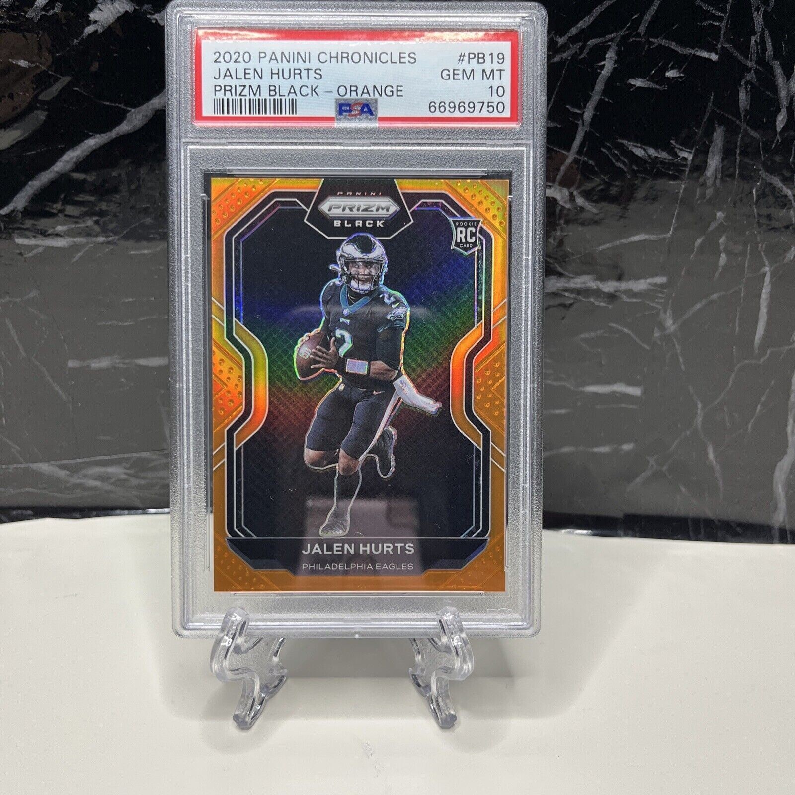 2020 Panini Chronicles Jalen Hurts Prizm Black Orange /75 PSA 10 POP 5 Rookie RC