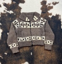 D Vtg 70s 80s Cowichan Sweater Wool Heavy Knit Handmade Full Zip Fit S/M read