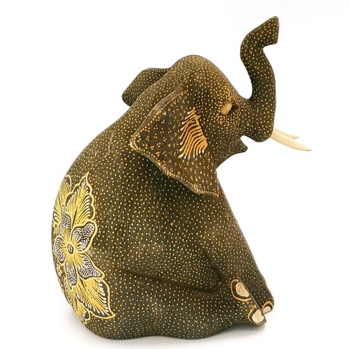 Vtg Antique Hand Carved Painted Flowers Wooden Elephant Figurine Decor Art Rare - Picture 5 of 12