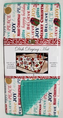 Microfiber Quick Drying Mat (16''x24'') WINTER CHRISTMAS WORDS & GIFTS, aqua, BH