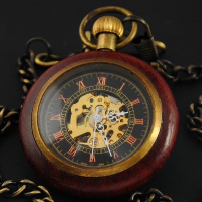 Antique Mechanical Wind up Skeleton Mens Pocket Watch FOB Chain Vintage Gift