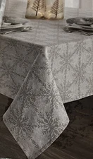 Liberty Winter Woven Snowflake Grey Silver Metallic Christmas  Tablecloth 52x52