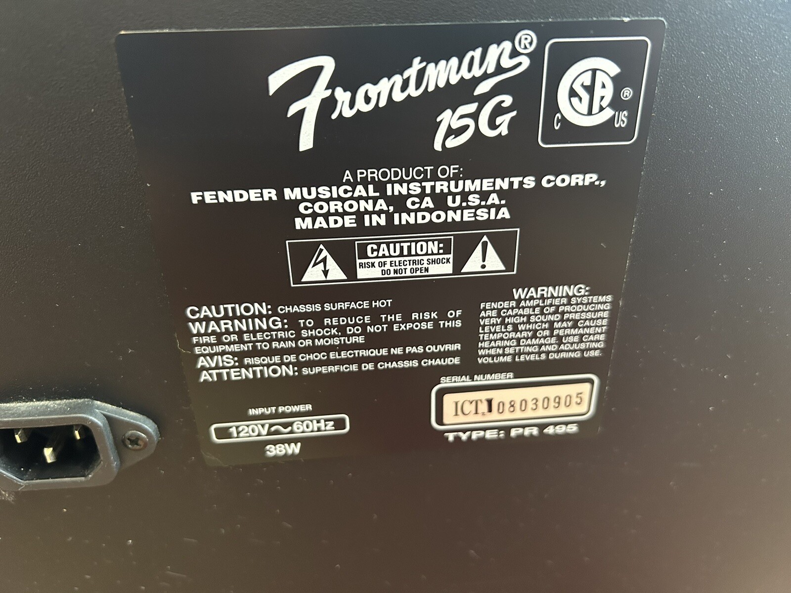 Fender Electric Guitar Amp Frontman 15G PR495 Guitar Amplifier 38W