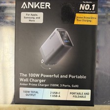 Anker Prime Charger 100W USB C 3-Ports GaN Adapter Foldable for Mac/iPad/Galaxy
