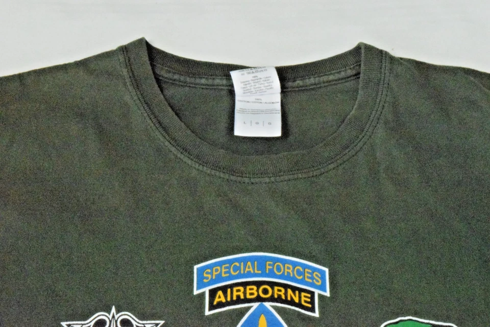 Camiseta De Colección Gildan Talla L Y2K Ejército de Estados Unidos Fuerzas Especiales Aerotransportadas Verde Militar Foto 4 de 4
