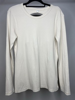 Arket Tie-Back Long-Sleeved Top Women's Large Ribbed Ivory Classic Chic Basic