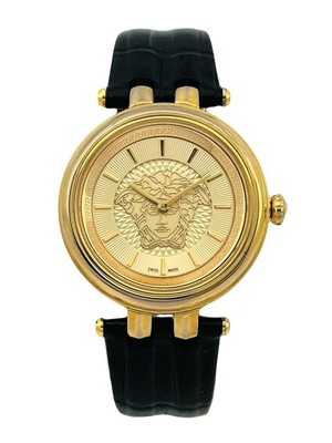 Versace Women's VQE030015  KHAI Medusa  IP4N Black Leather Strap Watch VQE