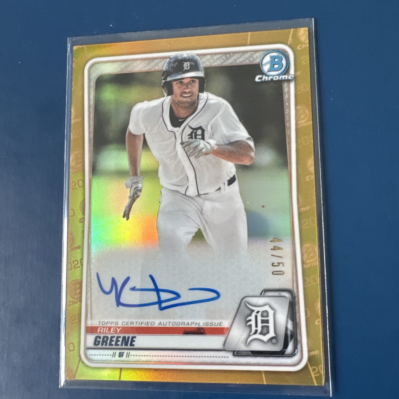 2020 Bowman Chrome Prospect Riley Greene Gold Auto #CPARG 44/50 Tigers