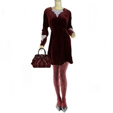 VINTAGE CIRCA 1990'S JAMIE BROOKE WOMAN BURGUNDY VELOUR MINI DRESS SZ 18