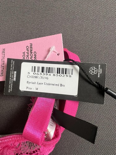 PrettyLittleThing Pink Bra M BNWT Eyelash Lace Underwired Floral Fast Ship 🚚 - Picture 2 of 3